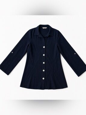 Soft Surroundings Black Textured Long Sleeve Button Up Shirt Size M